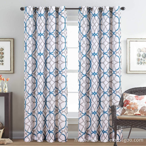 Geometric Printed Textured Flax Window Curtain Drapes